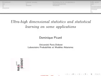 Ultra-high dimensional statistics and statistical  learning on some applications  Dominique Picard