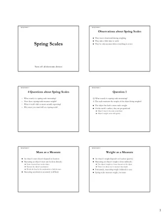 Spring Scales  Theyre only accurate when everything is at rest  Turn off all electronic