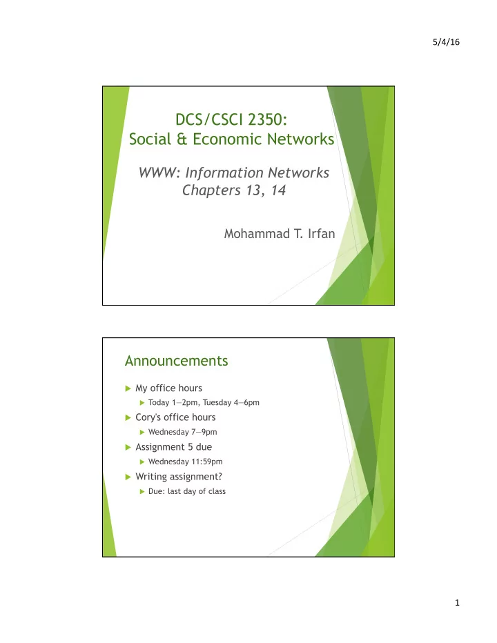 dcs csci 2350 social economic networks