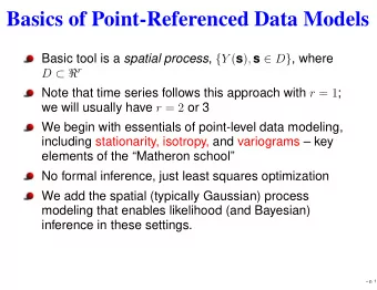 Basics of Point-Referenced Data Models Basic tool is a spatial process , { Y ( s ) , s  D } ,