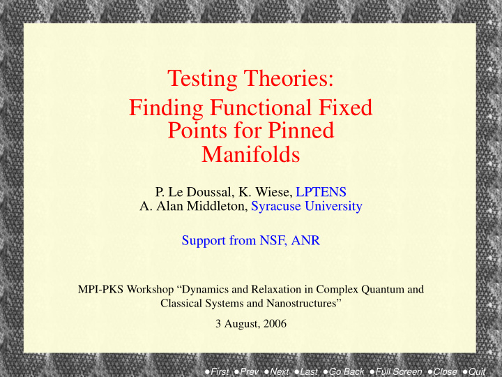 testing theories finding functional fixed points for