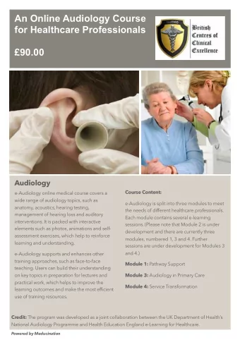 An Online Audiology Course  for Healthcare Professionals  90.00  Audiology  Course Content: