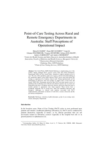 Point - of - Care Testing Across Rural and  Remote Emergency Departments in Australia: Staff