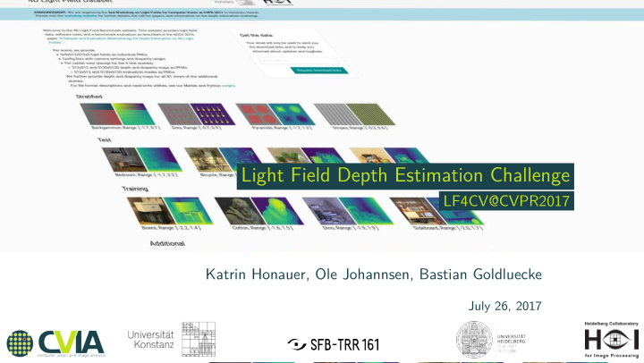 light field depth estimation challenge