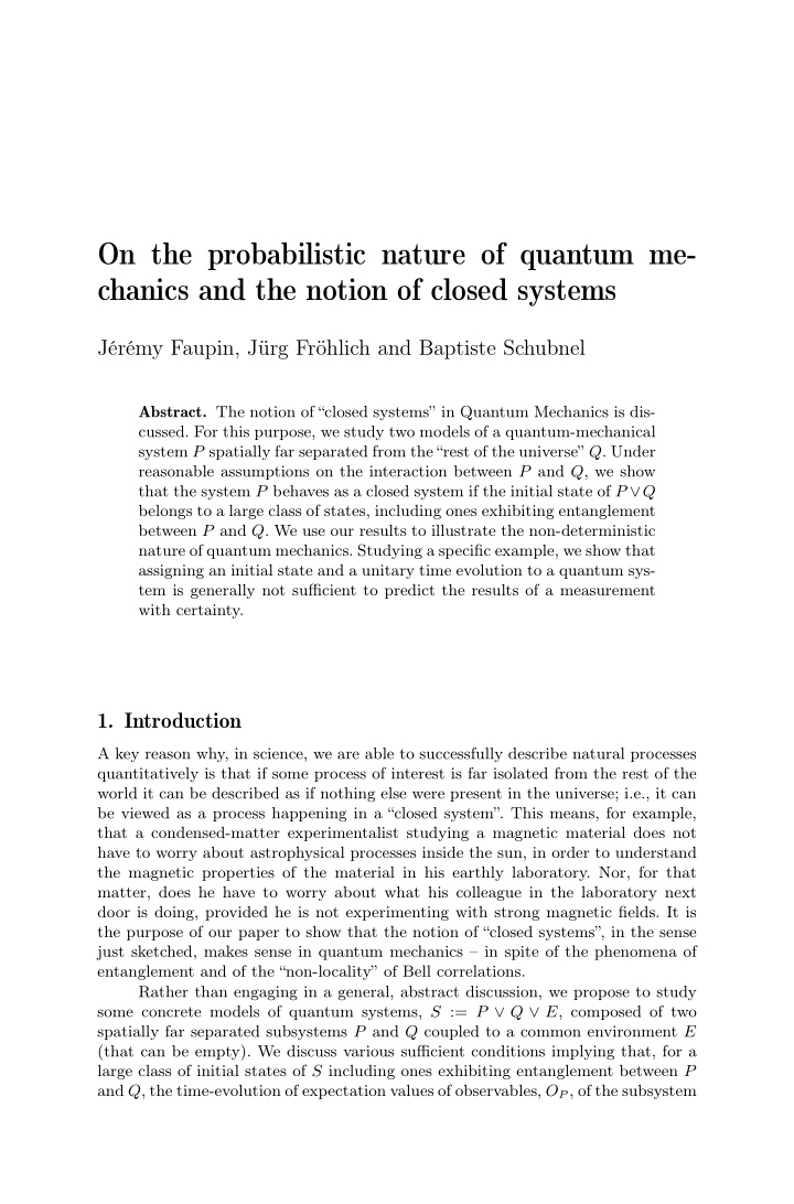 on the probabilistic nature of quantum me chanics and the