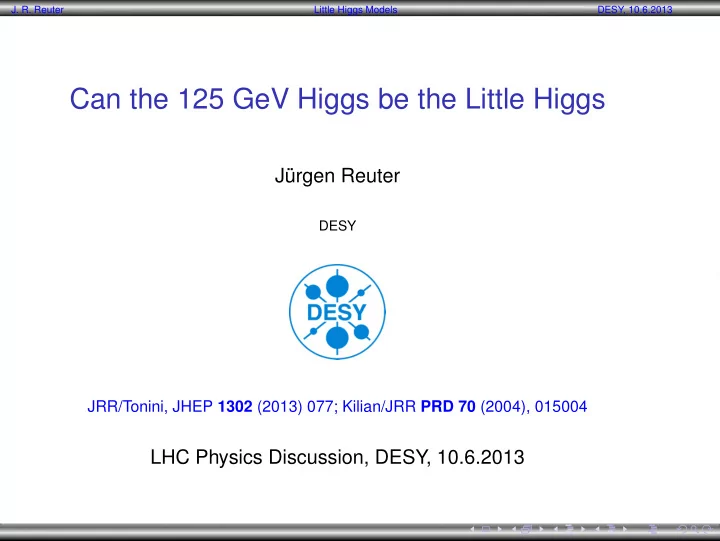 can the 125 gev higgs be the little higgs
