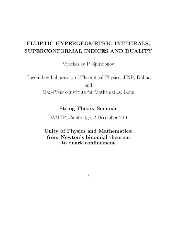 elliptic hypergeometric integrals superconformal indices