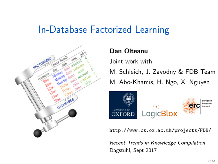 in database factorized learning