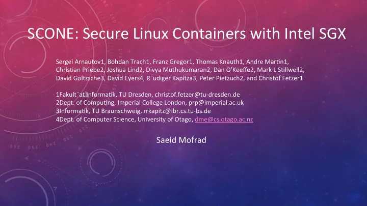 scone secure linux containers with intel sgx