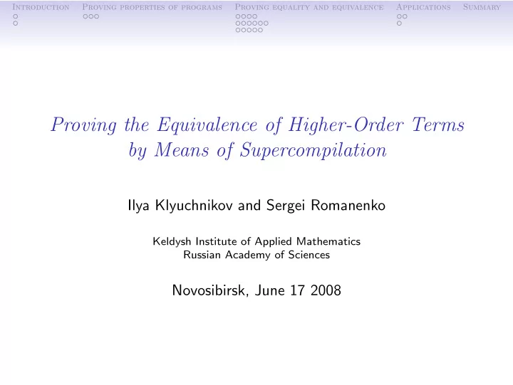 proving the equivalence of higher order terms by means of