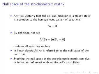 Null space of the stoichiometrix matrix  Any flux vector v that the cell can maintain in a