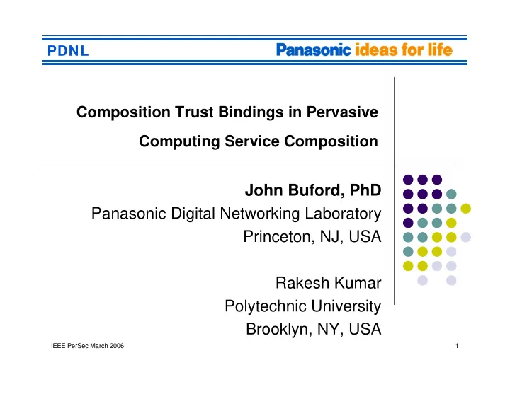john buford phd panasonic digital networking laboratory