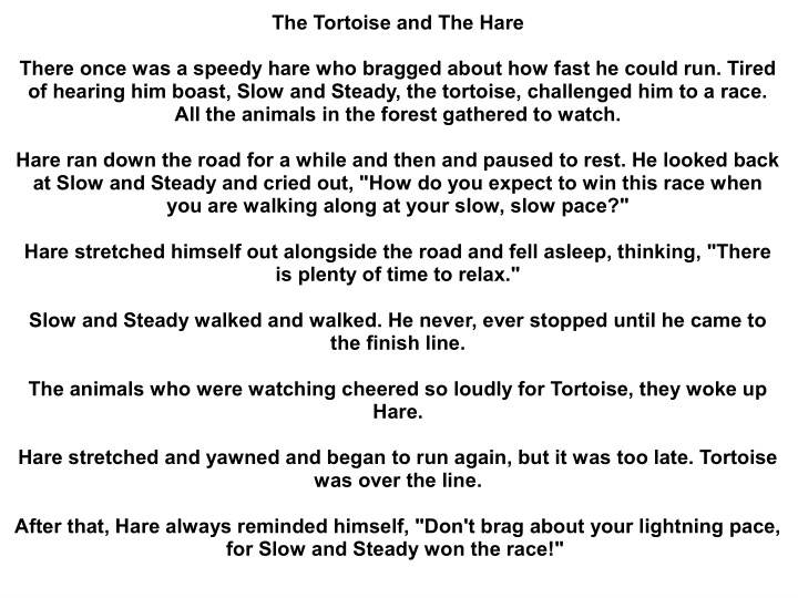 the tortoise and the hare there once was a speedy hare
