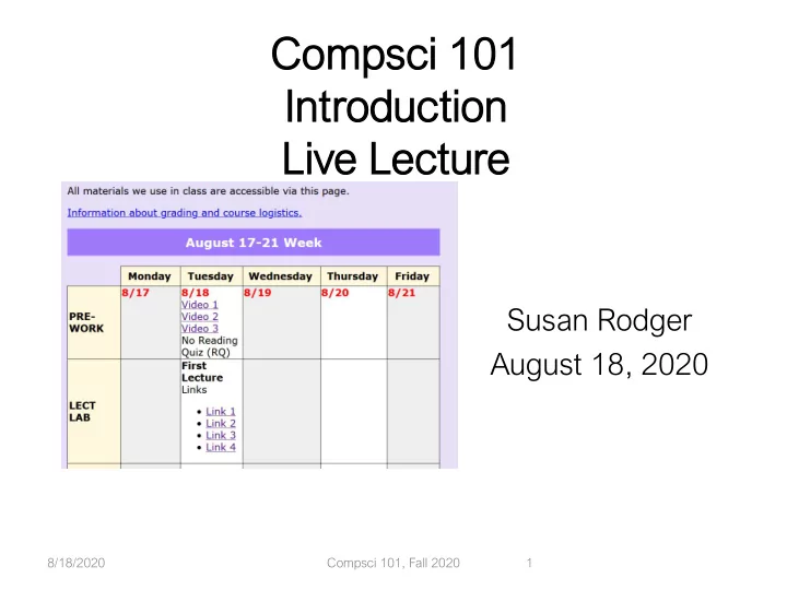 compsci 101 101 introductio ion live l lectu ture re