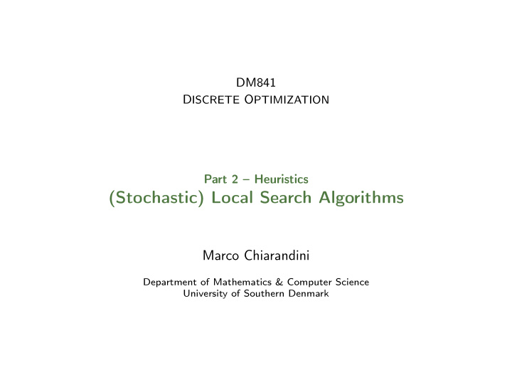stochastic local search algorithms