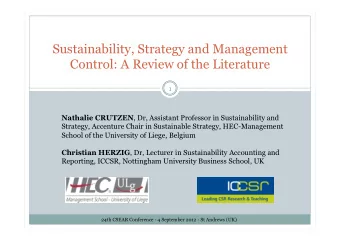 Sustainability, Strategy and Management  Control: A Review of the Literature  1 Nathalie CRUTZEN ,
