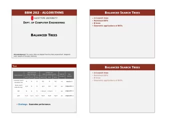 B ALANCED T REES  Acknowledgement: The course slides are adapted from the slides prepared by R.