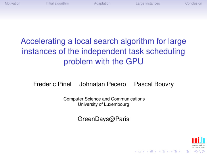 accelerating a local search algorithm for large instances