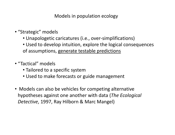 models in population ecology strategic models