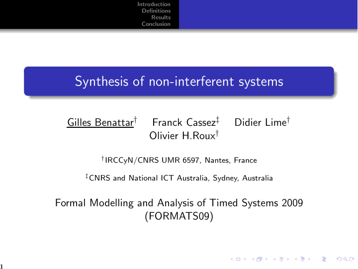 synthesis of non interferent systems