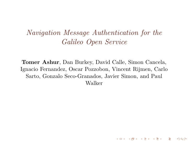 navigation message authentication for the galileo open