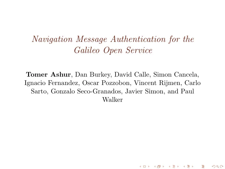 navigation message authentication for the galileo open