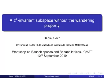 A z k -invariant subspace without the wandering  property  Daniel Seco  Universidad Carlos III de