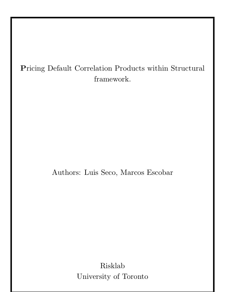 p ricing default correlation products within structural