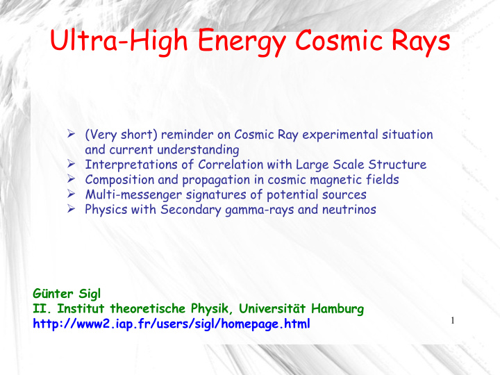ultra high energy cosmic rays