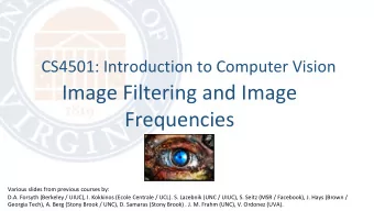 Image Filtering and Image  Frequencies  Various slides from previous courses by:  D.A. Forsyth