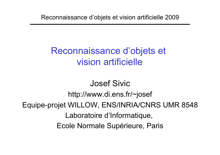 reconnaissance d objets et vision artificielle