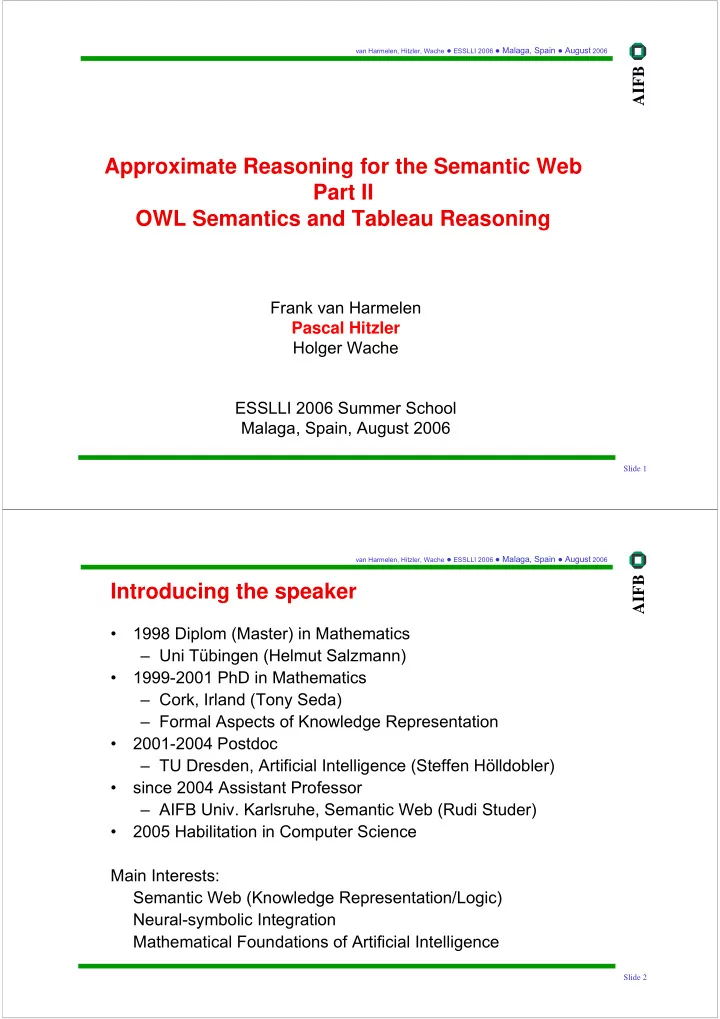 approximate reasoning for the semantic web part ii owl
