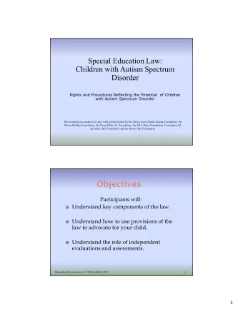 Special Education Law:  Children with Autism Spectrum  Disorder  Rights and Procedures Reflecting