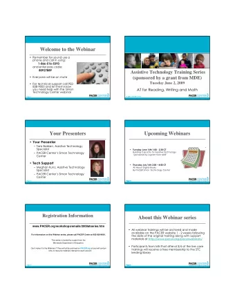 Welcome to the Webinar