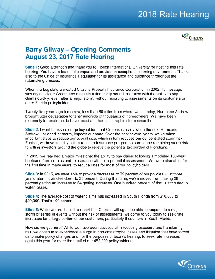 barry gilway opening comments august 23 2017 rate hearing