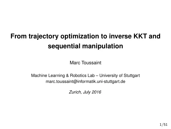 from trajectory optimization to inverse kkt and