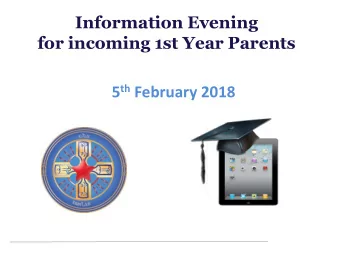 Information Evening  for incoming 1st Year Parents 5 th February 2018  Extra Curricular Activities