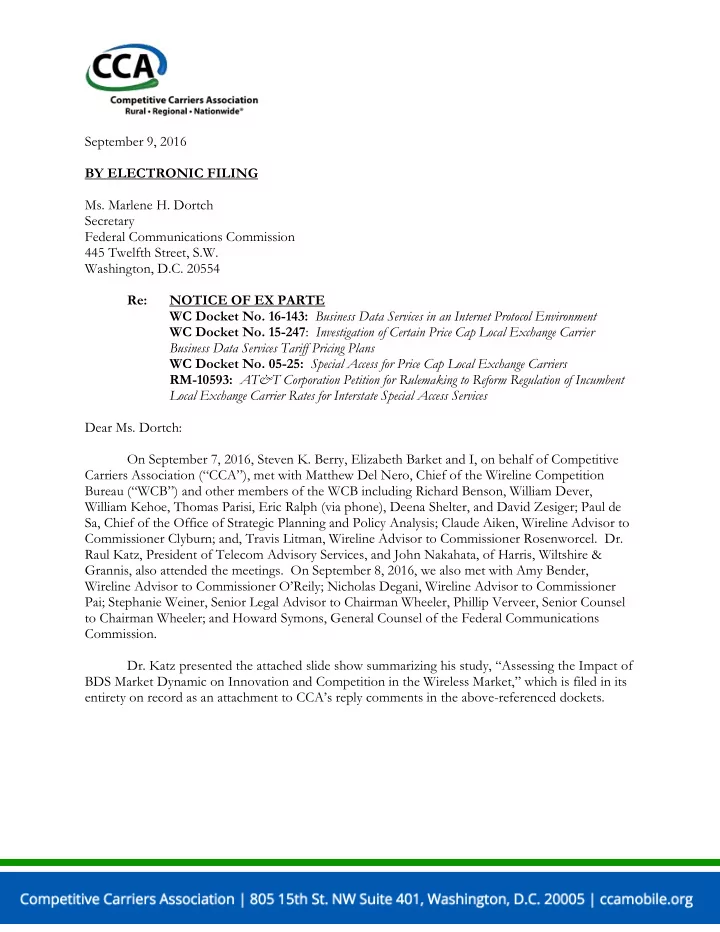 september 9 2016 by electronic filing ms marlene h dortch