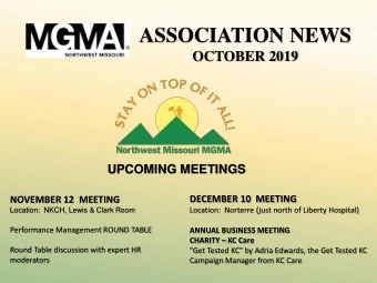 ASSOCIATION NEWS  OCTOBER 2019  UPCOMING MEETINGS  DECEMBER 10  MEETING  NOVEMBER 12  MEETING