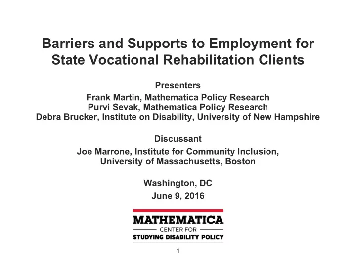 barriers and supports to employment for state vocational