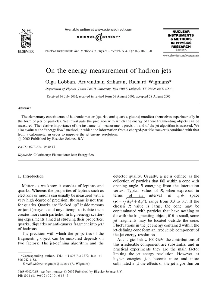 on the energy measurement of hadron jets