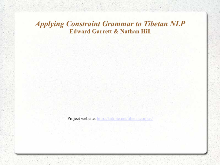 applying constraint grammar to tibetan nlp edward garrett