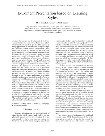 E-Content Presentation based on Learning 1 moiz.ahmed@aiou.edu.pk 3 Department of Business