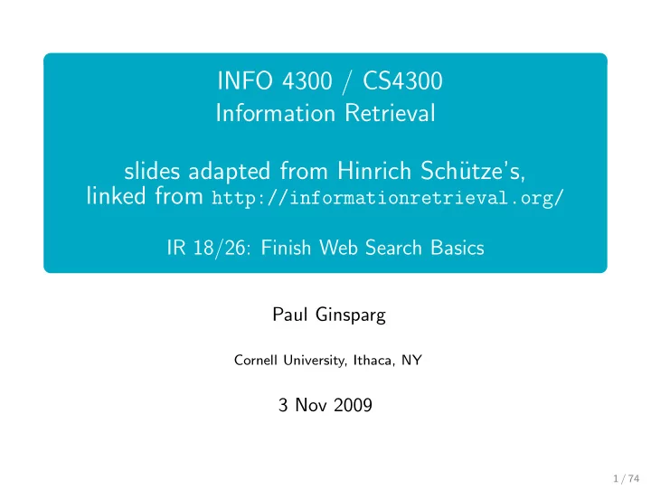 info 4300 cs4300 information retrieval slides adapted