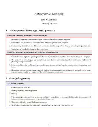 Autosegmental phonology  John A Goldsmith  February 23, 2016  1 Autosegmental Phonology 1976: 2