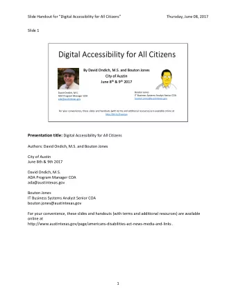 Digital Accessibility for All Citizens  By David Ondich, M.S. and Bouton Jones  City of Austin June