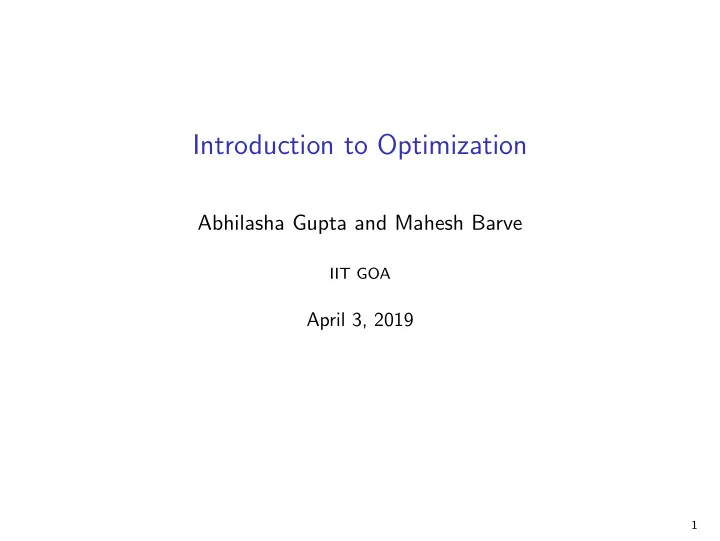 introduction to optimization
