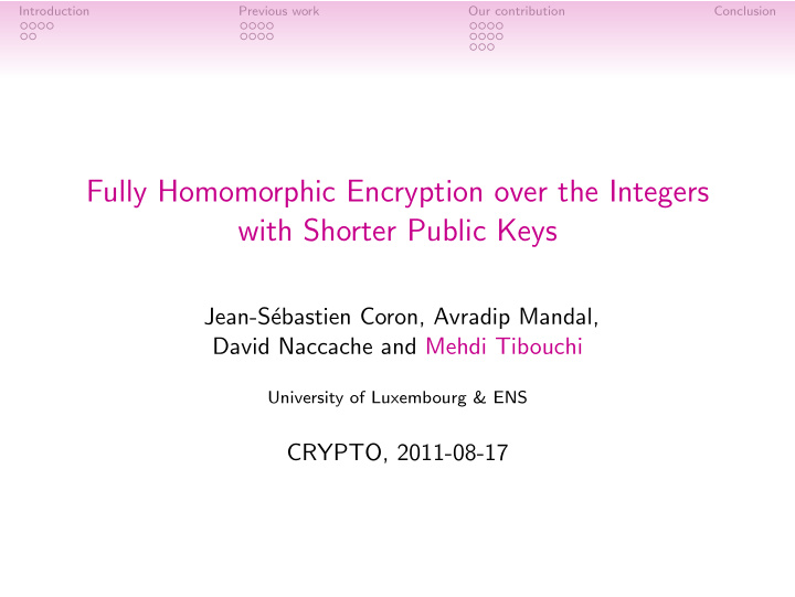 fully homomorphic encryption over the integers with