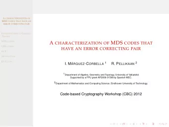 G ENERALIZED R EED -S OLOMON CODES (GRS CODES ) A CHARACTERIZATION OF MDS CODES THAT HAVE AN  ERROR