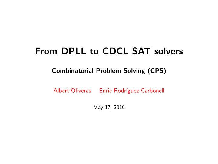 from dpll to cdcl sat solvers